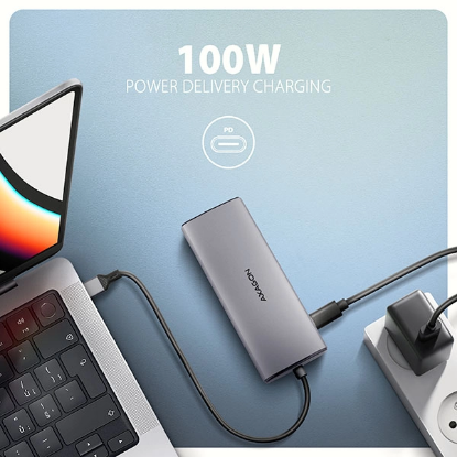 Obrázek AXAGON HMC-6G2L, USB 10Gb/s hub, 2x USB-A, 1x USB-C, HDMI 4k/60, RJ-45, PD 100W