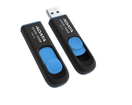Obrázek ADATA Flash Disk 64GB UV128, USB 3.1 Dash Drive (R:90/W:40 MB/s) černá/modrá