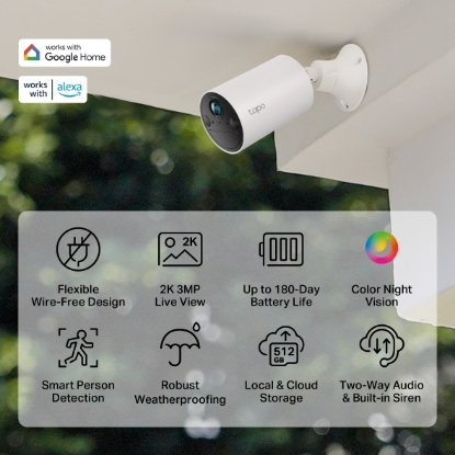 Obrázek TP-LINK Smart Wire-Free Indoor/Outdoor Security Camera 2K 2304x1296 2.4GHz 6400mAh rechargeable lithium-ion battery