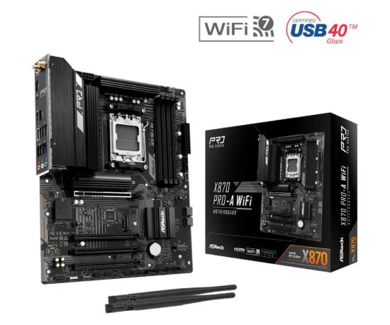 Obrázek ASRock MB Sc AM5 X870 PRO-A WIFI, AMD X870, 4xDDR5, 1xHDMI, 2xUSB4, WI-FI
