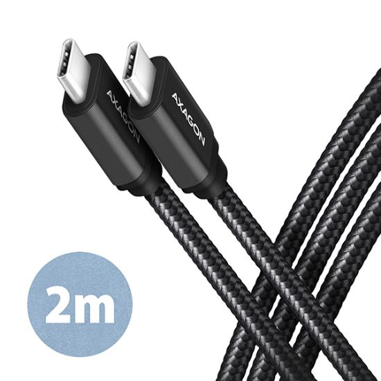 Obrázek AXAGON BUCM3-CM20AB, SPEED kabel USB-C <-> USB-C, 2m, USB 3.2 Gen 1, PD 60W 3A, ALU, oplet, černý