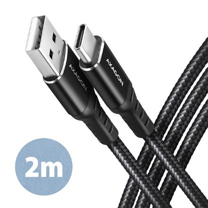 Obrázek AXAGON BUCM- AM20AB, HQ kabel USB- C <- > USB- A, 2m, USB 2.0, 3A, ALU, oplet, černý