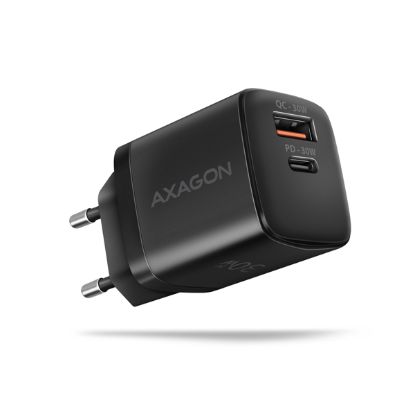Obrázek AXAGON ACU-PQ30, Sil nabíječka do sítě 30W, 2x port (USB-A + USB-C), PD3.0/PPS/QC4+/SFC/AFC/Apple, černá