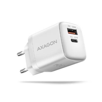 Obrázek AXAGON ACU-PQ30W, Sil nabíječka do sítě 30W, 2x port (USB-A + USB-C), PD3.0/PPS/QC4+/SFC/AFC/Apple, bílá