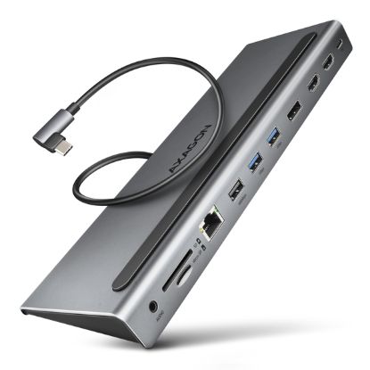 Obrázek AXAGON HMC- 4KX3 USB 5Gbps hub, 3x USB- A, 2x HDMI, DP, RJ- 45 GLAN, SD/ microSD, audio, PD 100W, kabel USB- C 40cm