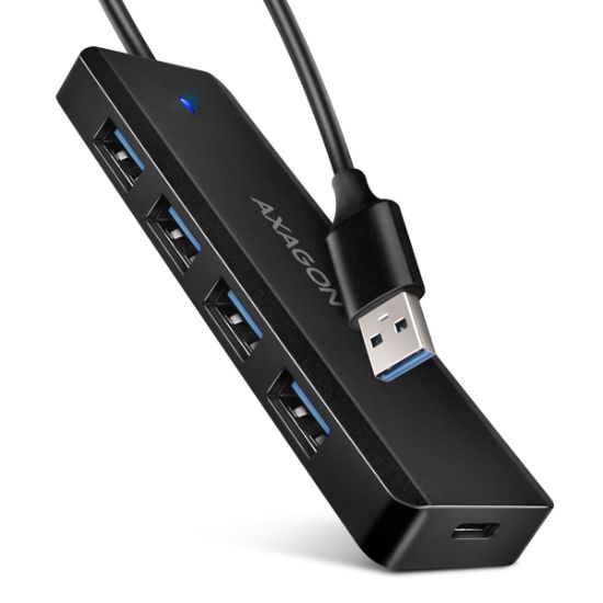 Obrázek AXAGON HUE-C1A, 4x USB 5Gbps TRAVEL hub, USB-C napájecí konektor, kabel USB-A 19cm
