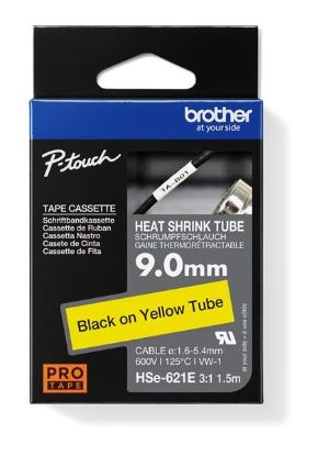 Obrázek BROTHER smršťovací bužírka - HSE-621E žlutá pro E300VP H300 H500 E550 P700 P750 D800 P900 P950 - 9,0mm / 1,6-5,4 / 3:1