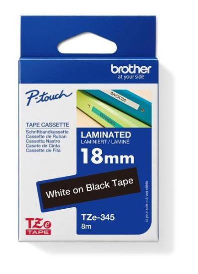 Obrázek BROTHER TZE345 - kazeta TZ šířky 18mm, laminovaná TZE-345, černá/bílé písmo