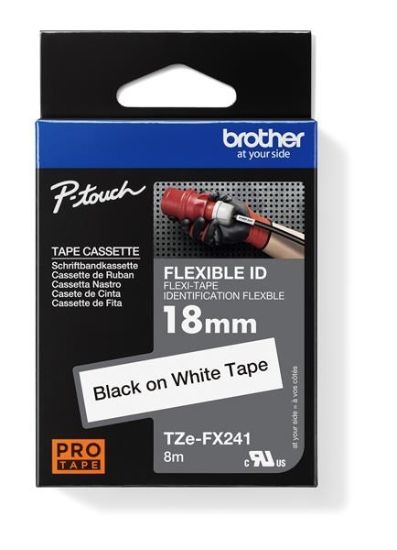 Obrázek BROTHER TZEFX241 - kazeta TZ šírky 18mm, flexibilní páskou TZE-FX241, bílá/černé písmo