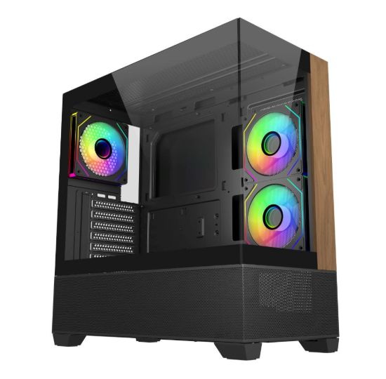 Obrázek Cooler Master case Elite 690 Wood, ATX, Průhledná bočnice, 3x 120mm ARGB Fan, Černá