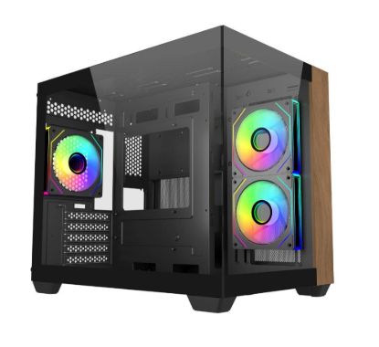 Obrázek Cooler Master case Elite 481 Wood, ATX, Průhledná bočnice, 3x 120mm ARGB Fan, Černá