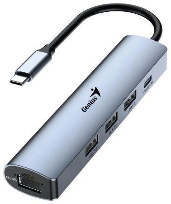 Obrázek GENIUS hub UH- 545, USB- C na 3x USB 3.0 + 15W USB- C + RJ45, šedá