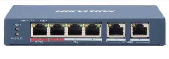 Obrázek HIKVISION DS-3E0106HP-E switch 1x 100TX HI-PoE + 3x 100TX PoE; 2x 100TX uplink, 60W, Super PoE