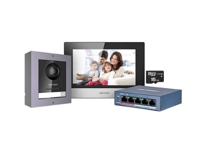 Obrázek HIKVISION DS- KIS602 kit IP videotelefonu, bytový monitor + dveřní stanice + switch + microSD
