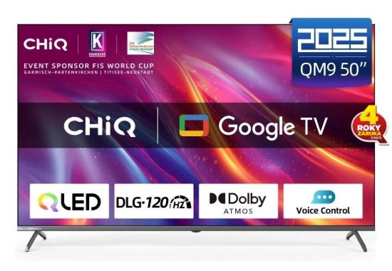 Obrázek CHiQ U50QST TV 50", UHD, QLED, ultratenká, Google TV, DLG 120 Hz, Dolby Audio, Frameless, metalická