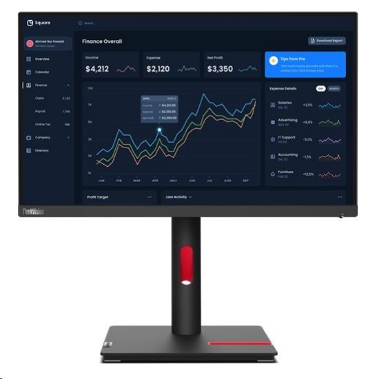 Obrázek LENOVO LCD T22i-30 - 21.5",IPS,matný, 16:9, 6ms, 250cd/m2, 1000:1, VGA, DP, HDMI, 4xUSB, VESA,Pivot,Cam