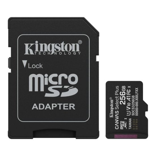 Obrázek Kingston MicroSDXC karta 256GB Canvas Select Plus, U1, V10, A1, SD Adaptér