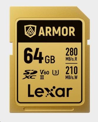 Obrázek Lexar SDXC ARMOR Gold UHS-II U3, Stainless Steel, IP68 R280/W210 (V60) 64GB