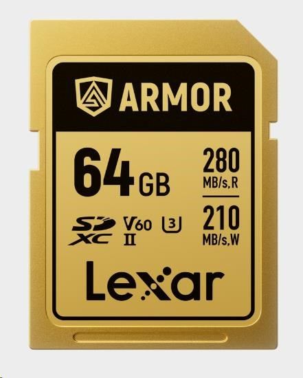 Obrázek Lexar SDXC ARMOR Gold UHS-II U3, Stainless Steel, IP68 R280/W210 (V60) 64GB