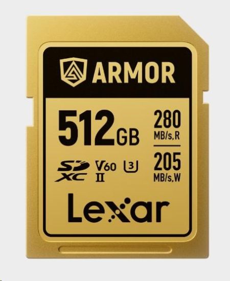 Obrázek Lexar SDXC ARMOR Gold UHS-II U3, Stainless Steel, IP68 R280/W210 (V60) 512GB