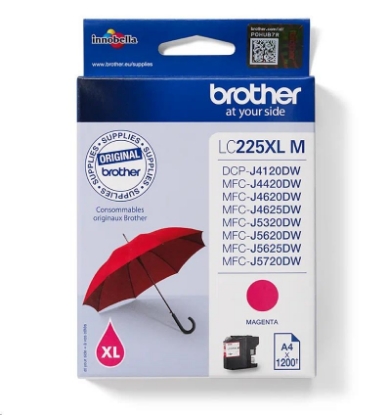 Obrázek BROTHER INK LC-225XLM purpurový inkoust (až 1200 stran A4 dle ISO 24711)