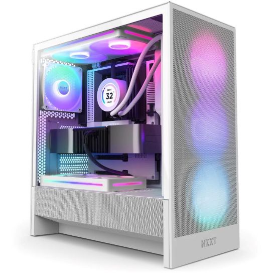 Obrázek NZXT skříň H5 Flow RGB edition / 1x360 mm RGB core fan / 1x120mm / USB 3.0 / USB-C 3.1 / průhledná bočnice / mesh /bílá