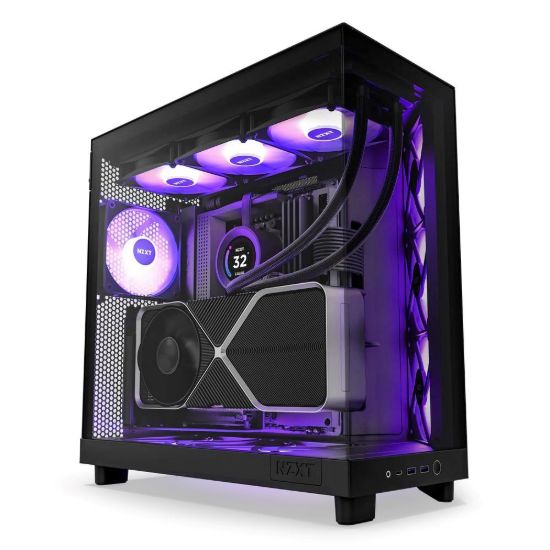 Obrázek NZXT skříň H6 Flow RGB dvoukomorová / MidT / 3x120mm RGB fan / 2xUSB 3.2 / USB-C / prosklená / černá