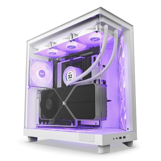 Obrázek NZXT skříň H6 Flow RGB dvoukomorová / MidT / 3x120mm RGB fan / 2xUSB 3.2 / USB-C / prosklená / bílá