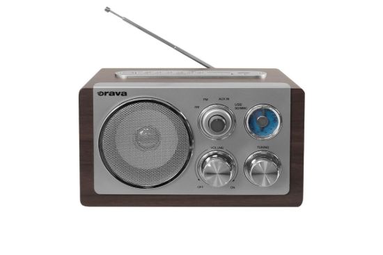 Obrázek Orava RR-29 A rádio, 1 x 3,5W, AM / FM rádio, USB, AUX vstup, SD karta, hnědá / stříbrná