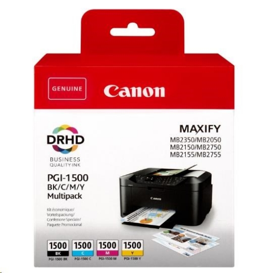 Obrázek Canon CARTRIDGE PGI-1500 BK/C/M/Y MULTI-PACK pro MAXIFY MB2050, MB215x, MB2350, MB275x (300 str.)
