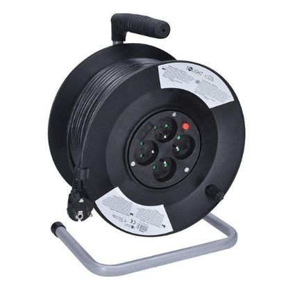 Obrázek Solight prodlužovací přívod na bubnu, 4 zásuvky, 50m, černý kabel, 3x 1, 5mm2