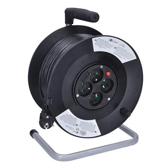 Obrázek Solight prodlužovací přívod na bubnu, 4 zásuvky, 50m, černý kabel, 3x 1,5mm2