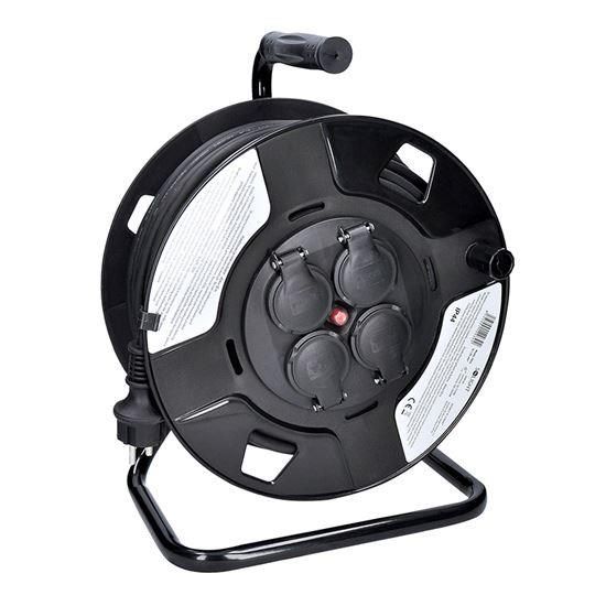 Obrázek Solight prodlužovací přívod na bubnu, 4 zásuvky, venkovní, 50m gumový kabel, 3x 1,5mm2, IP44