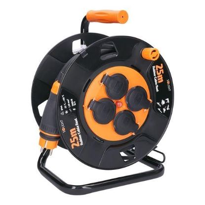 Obrázek Solight prodlužovací přívod na bubnu, 4 zásuvky, venkovní, 25m gumový kabel, 3x 1, 5mm2, IP44