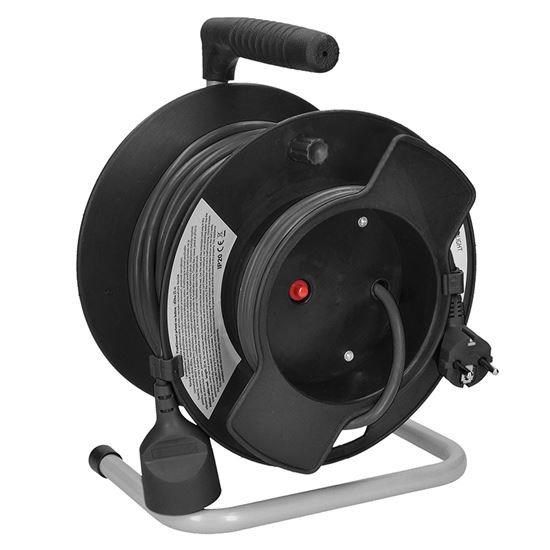 Obrázek Solight prodlužovací přívod na bubnu, 1 zásuvka, 25m, černý kabel, 3x 1,5mm2