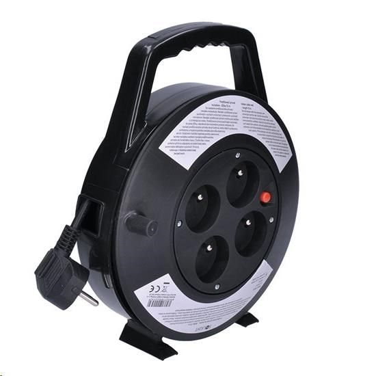 Obrázek Solight prodlužovací přívod na bubnu, 4 zásuvky, 10m, černý kabel, 3x 1,0mm2