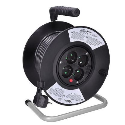 Obrázek Solight prodlužovací přívod na bubnu, 4 zásuvky, 25m, černý kabel, 3x 1, 5mm2