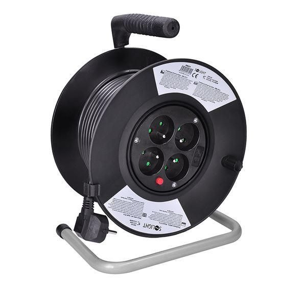 Obrázek Solight prodlužovací přívod na bubnu, 4 zásuvky, 25m, černý kabel, 3x 1,5mm2