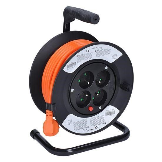 Obrázek Solight prodlužovací přívod na bubnu, 4 zásuvky, 15m, oranžový kabel, 3x 1,5mm2
