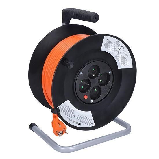 Obrázek Solight prodlužovací přívod na bubnu, 4 zásuvky, 50m, oranžový kabel, 3x 1,5mm2