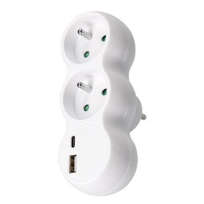 Obrázek Solight rozbočka s USB A+C nabíječkou, 2 x 10A, bílá