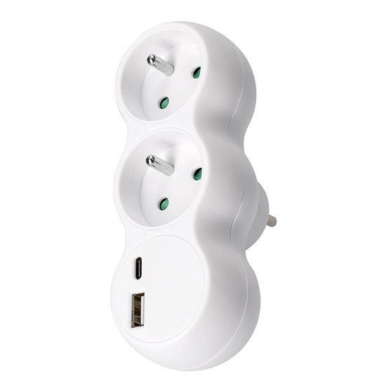 Obrázek Solight rozbočka s USB A+C nabíječkou, 2 x 10A, bílá