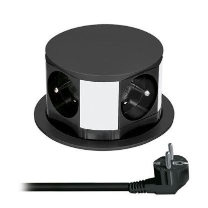 Obrázek Solight prodlužovací přívod, 4 zásuvky, černý, 1, 5m, výsuvný blok zásuvek, kruhový tvar