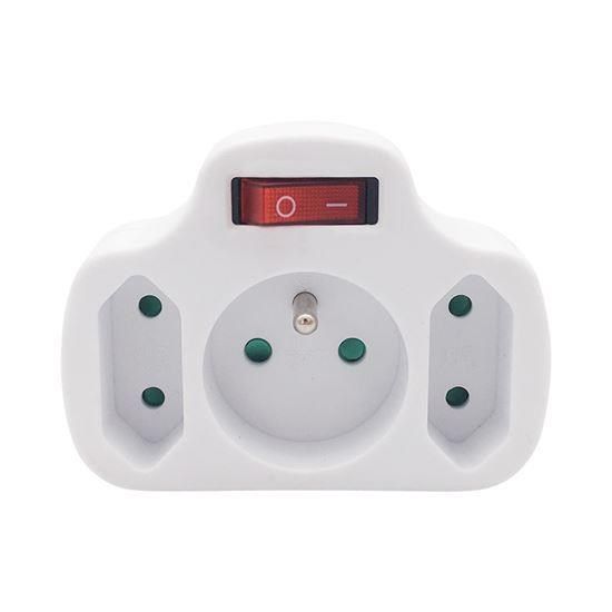 Obrázek Solight rozbočka, 1x 10A + 2x 2,5A, bílá, vypínač