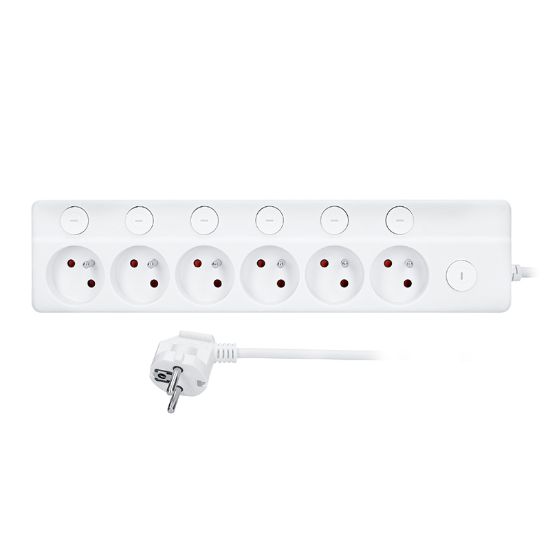Obrázek Solight 6z prodlužovací přívod, 3m, 3 x 1mm2, bílý, 6+1 vypínač