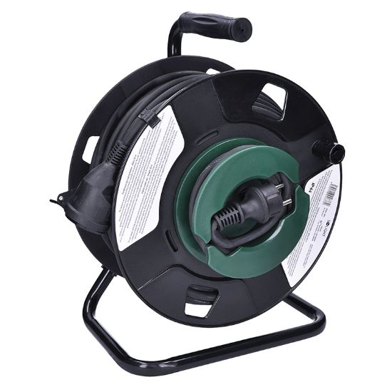 Obrázek Solight prodlužovací přívod na bubnu, 1 zásuvka, venkovní, 50m gumový kabel, 3x 1,5mm2, IP44