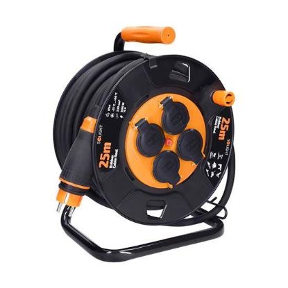 Obrázek Solight 4z prodlužovací přívod - na bubnu, 25m guma H07RN- F, 3x 2, 5mm2, IP44