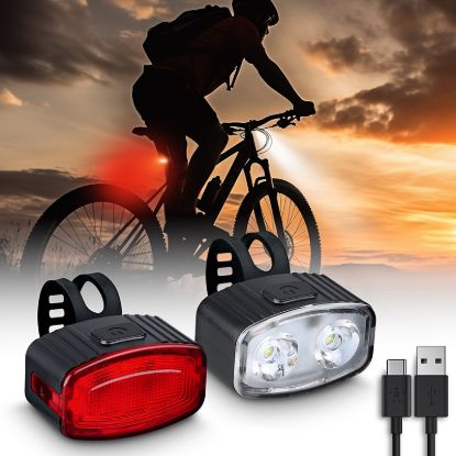 Obrázek Solight set nabíjecích cyklo svítilen, 160lm přední, zadní červená, Li-Ion, USB