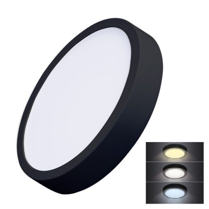 Obrázek Solight LED mini panel CCT, přisazený, 24W, 1800lm, 3000K, 4000K, 6000K, kulatý, černá barva