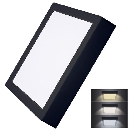 Obrázek Solight LED mini panel CCT, přisazený, 24W, 1800lm, 3000K, 4000K, 6000K, čtvercový, černá barva